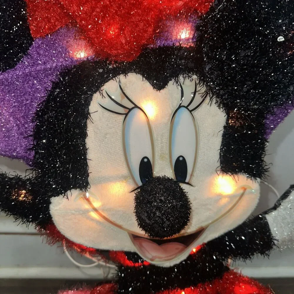 Vintage Disney 2.5ft Halloween Witch Minnie Mouse Lighted Tinsel Yard Sculpture